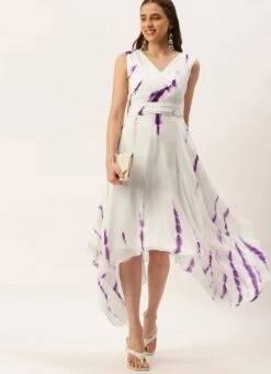 White Georgette Tie N Dye Dress After Six Wear -Mahra Clothing Shop White Georgette Tie N Dye Dress DRBS02210972 u