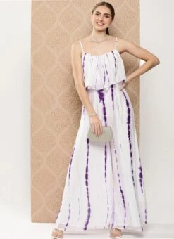 White Georgette Tie N Dye Jumpsuit After Six Wear 10 White Georgette Tie N Dye Jumpsuit After Six Wear -Mahra Clothing Shop White Georgette Tie N Dye Jumpsuit DRBS02301104 u