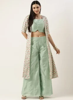 Bottom From White Jacket N Pista Green Embroidered Palazzo Set After Six Wear -Mahra Clothing Shop White Jacket N Pista Green Embroidered Palazzo Set IWBS02211157 u