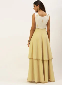 Teen Girls White N Beige Foil Print Layered Gown Festive Wear 7 Teen Girls White N Beige Foil Print Layered Gown Festive Wear -Mahra Clothing Shop White N Beige Foil Print Layered Gown IWBS02205028 b 1