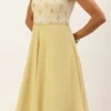 Teen Girls White N Beige Foil Print Layered Gown Festive Wear