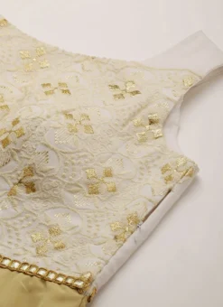 White N Beige Foil Print Layered Gown Wedding Wear -Mahra Clothing Shop White N Beige Foil Print Layered Gown IWBS02205028 rrc1