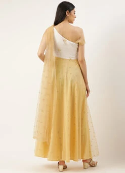 Teen Girls White N Beige Net Embroidered One Shoulder Gown Party Wear -Mahra Clothing Shop White N Beige Net Embroidered One Shoulder Gown IWBS02204711 b