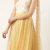 Teen Girls White N Beige Net Embroidered One Shoulder Gown Party Wear