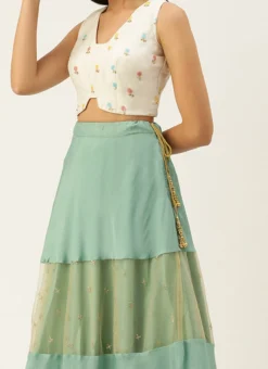 White N Blue Embroidered Lehenga With Potli Bag Festive Wear