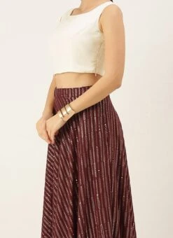 Teen Girls White N Maroon Embroidered Jacket Lehenga Set After Six Wear