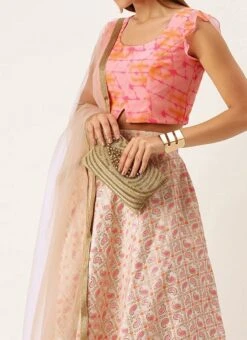 Teen Girls White N Multicolored Ruffled Arm Lehenga Set Festive Wear