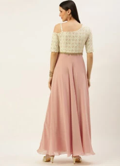 Teen Girls White N Pink Embroidered One Shoulder Gown Party Wear -Mahra Clothing Shop White N Pink Embroidered One Shoulder Gown IWBS02205911 b