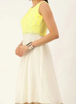 White N Yellow Embroidered Layered Gown Festive Wear