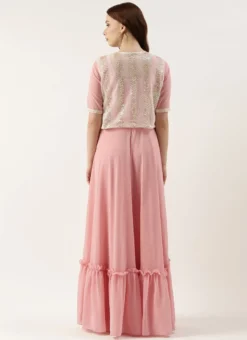 White Net Embroidered Jacket Style Gown Festive Wear -Mahra Clothing Shop White Net Embroidered Jacket Style Gown IWBS02301760 b