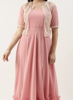 White Net Embroidered Jacket Style Gown Festive Wear