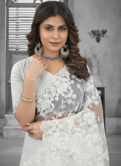 White Net Embroidered Saree Party Wear -Mahra Clothing Shop White Net Embroidered Saree SASUN1923 b