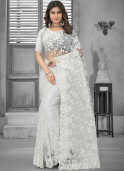White Net Embroidered Saree Party Wear -Mahra Clothing Shop White Net Embroidered Saree SASUN1923 u