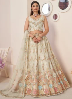 White Net Embroidered With Stones Umbrella Lehenga Party Wear -Mahra Clothing Shop White Net Embroidered With Stones Umbrella Lehenga GHSKEF726B u