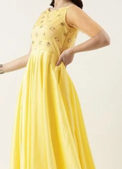 Teen Girls White Net Sequins N Yellow Gown Wedding Wear