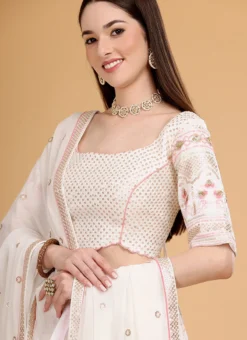 White Pure Georgette Embroidered Work A Line Lehenga Choli Wedding Wear -Mahra Clothing Shop White Pure Georgette Embroidered Work A Line Lehenga Choli GHSGCBA05 rrc1