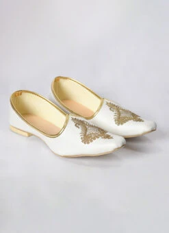 White Raw Silk Hand Work Mojri