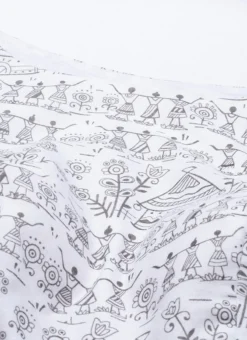 White Rayon Printed Gathered Maxi Dress Festive Wear -Mahra Clothing Shop White Rayon Printed Gathered Maxi Dress DRBS02105422 rrc1