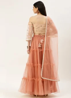 Teen Girls White Sequins N Peach Net Tiered Lehenga Festive Wear -Mahra Clothing Shop White Sequins N Peach Net Tiered Lehenga GHBS02212562 b 1