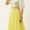 Teen Girls White Viscose Embroidered Yellow Lehenga Festive Wear