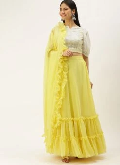 Teen Girls White Viscose Embroidered Yellow Lehenga Festive Wear -Mahra Clothing Shop White Viscose Embroidered Yellow Lehenga GHBS02205071 u