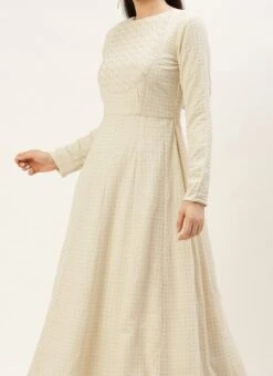 Teen Girls White Viscose Embroidery Gown Festive Wear