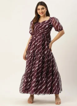 Teen Girls Wine Digital Printed Organza Dress Party Wear -Mahra Clothing Shop Wine Digital Printed Organza Dress IWBS02304084 u