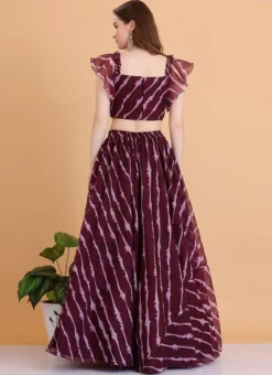 Teen Girls Wine Digital Printed Organza Lehenga Set Party Wear -Mahra Clothing Shop Wine Digital Printed Organza Lehenga Set GHBS02304002 b