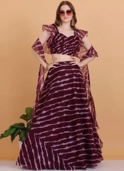 Teen Girls Wine Digital Printed Organza Lehenga Set Party Wear -Mahra Clothing Shop Wine Digital Printed Organza Lehenga Set GHBS02304002 u