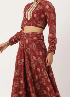 Wine Georgette Digital Printed Lehenga Set Festive Wear