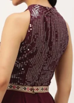 Wine Georgette Embroidered Handkerchief Gown Festive Wear -Mahra Clothing Shop Wine Georgette Embroidered Handkerchief Gown IWBS02302171 rrc2