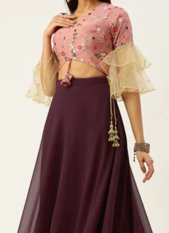 Wine Viscose Embroidered Pink Lehenga Festive Wear