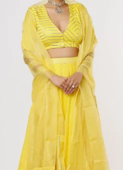 Yellow Art Silk Chanderi Umbrella Lehenga Party Wear