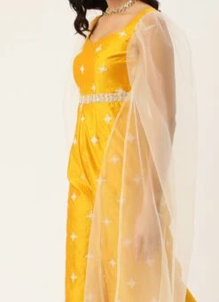 Yellow Art Silk Embroidered Jumpsuit Party Wear