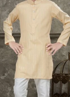 Yellow Blended Cotton Kids Boys Kurta Pyjama Party Wear