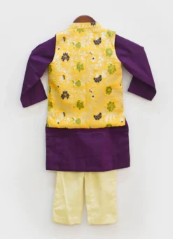 Yellow Brocade Jacket With Purple Kurta And Chudid -Mahra Clothing Shop Yellow Brocade Jacket with Purple Kurta and Chudid KDBDFK1904 b