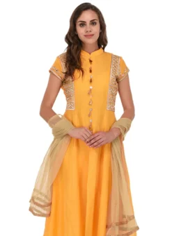 Yellow Chanderi Silk Anarkali Suit Party Wear -Mahra Clothing Shop Yellow Chanderi Silk Anarkali Suit SLDRRWRS400 b