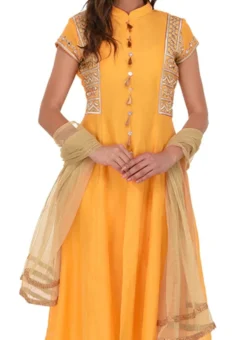 Yellow Chanderi Silk Anarkali Suit Party Wear