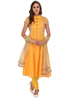 Yellow Chanderi Silk Anarkali Suit Party Wear -Mahra Clothing Shop Yellow Chanderi Silk Anarkali Suit SLDRRWRS400 u