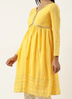Yellow Chinnon Embroidered Kurta Set Festive Wear