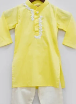 Yellow Cotton Silk Dori Work Kurta Pyjama