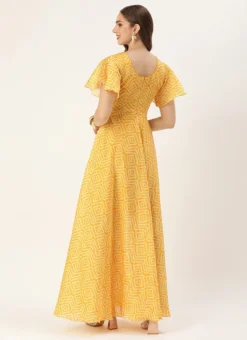 Yellow Digital Print High N Low Style Dress After Six Wear -Mahra Clothing Shop Yellow Digital Print High N Low Style Dress DRBS02306371 b