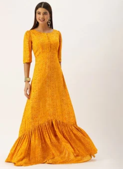 Yellow Digital Printed Maxi Dress Party Wear -Mahra Clothing Shop Yellow Digital Printed Maxi Dress DRBS02110963 u