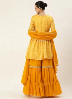 Dupatta From Yellow Digital Printed Alia Cut Sharara Suit After Six Wear -Mahra Clothing Shop Yellow Digital Printed Sharara Suit SLBS02306377 b 1