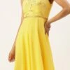 Teen Girls Yellow Embroidered Boat Neck Gown Festive Wear
