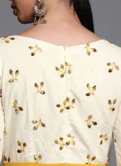 Yellow Embroidered Boat Neckline Gown Festive Wear -Mahra Clothing Shop Yellow Embroidered Boat Neckline Gown IWBS01910299 rrc2