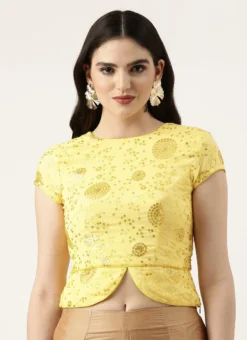 Yellow Embroidered Chinon Blouse Wedding Wear -Mahra Clothing Shop Yellow Embroidered Chinon Blouse BLBS02303843 u