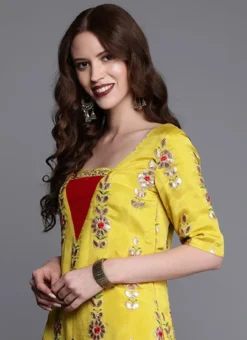 Yellow Embroidered Chinon Kurta Set Festive Wear -Mahra Clothing Shop Yellow Embroidered Chinon Kurta Set KSBS01911716 rrc1