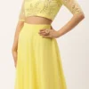 Teen Girls Yellow Embroidered Crop Top N Skirt Festive Wear