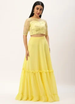 Teen Girls Yellow Embroidered Crop Top N Skirt Festive Wear 10 Teen Girls Yellow Embroidered Crop Top N Skirt Festive Wear -Mahra Clothing Shop Yellow Embroidered Crop Top N Skirt IWBS02301682 u 1